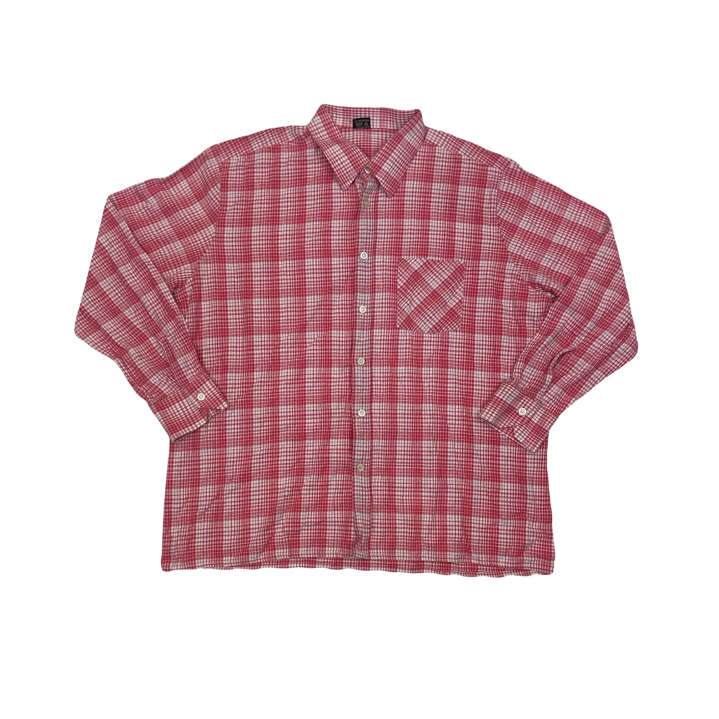 Vintage 80s red white pink gingham tablecloth check long sleeve Mod skinhead retro punk shirt size X