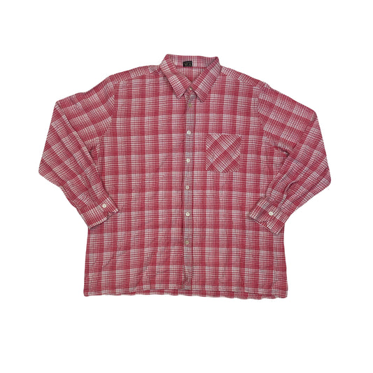 Vintage 80s red white pink gingham tablecloth check long sleeve Mod skinhead retro punk shirt size X