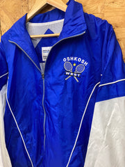 Vintage 90s USA Oshkosh tennis club embroidered blue white windbreaker shell jacket size medium over