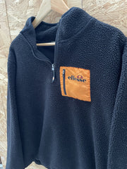 Ellesse Black Chunky Fleece 1/4 Zip Pullover Orange Logo Pocket Size L