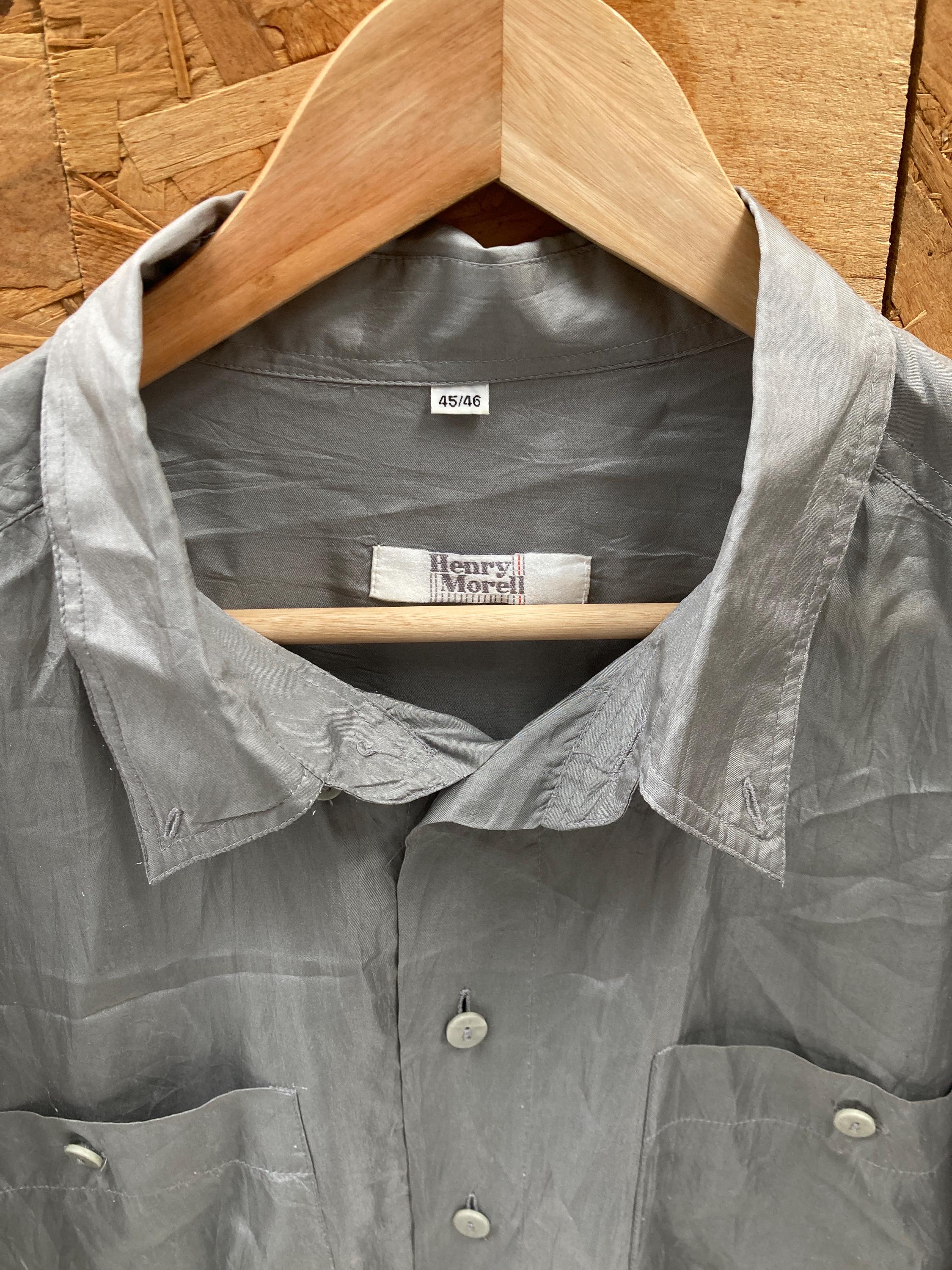 Vintage 90s sheer silk grey short sleeve shirt size 45/XXL by Henry Morell