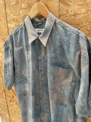 Vintage Angelo Litrico Men's Blue Patterned Grungy Crazy Shirt Size 44 XL