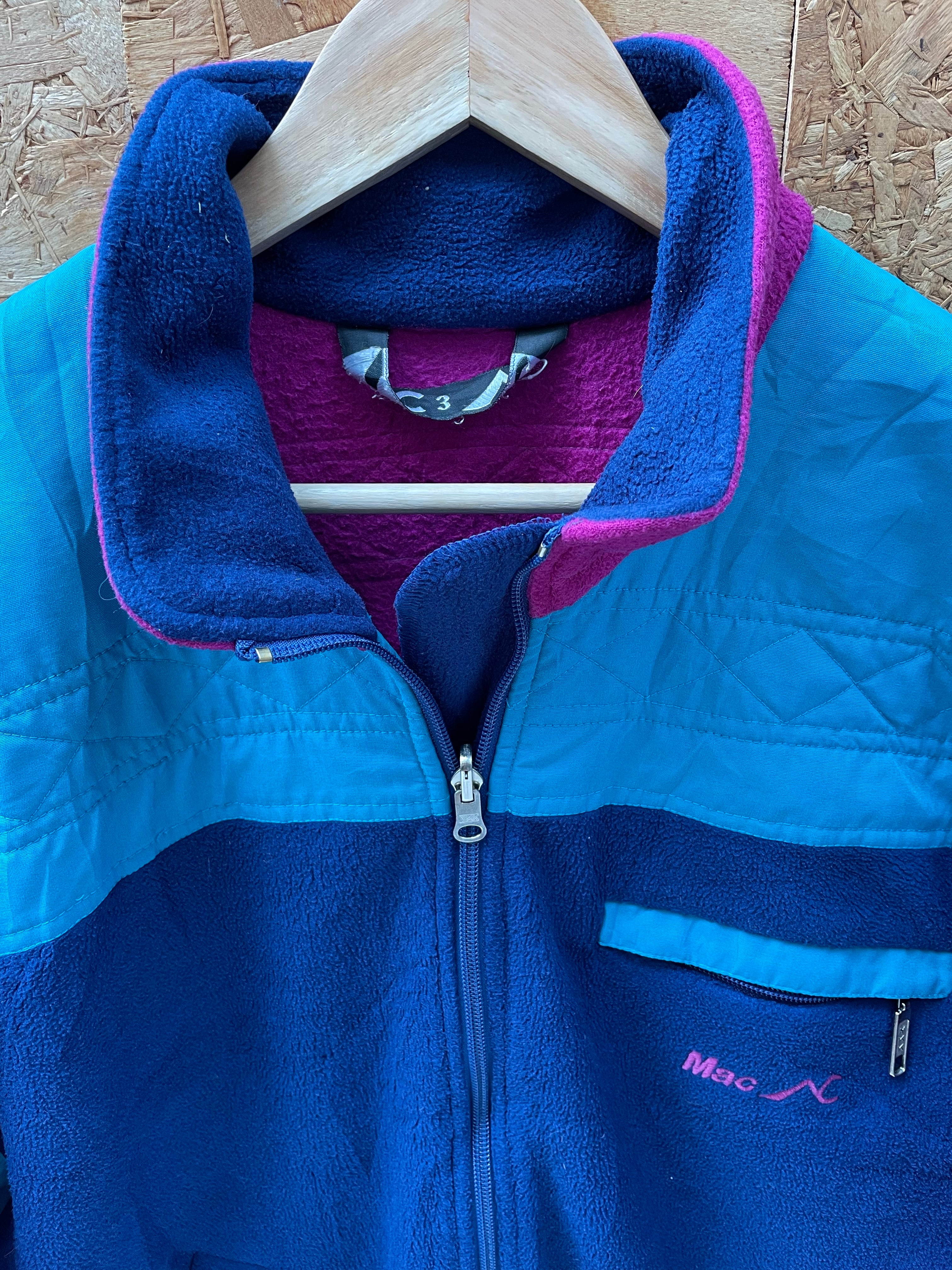 Vintage 90s purple turquoise blue vibrant block panel fleece jacket size medium