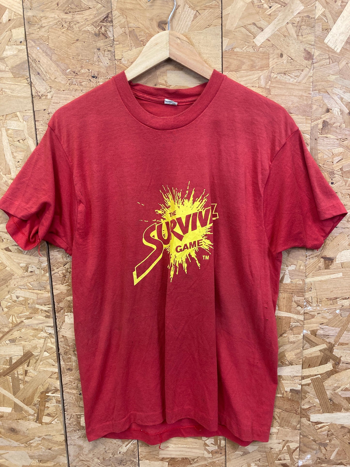 Vintage 90s red yellow The Survival Game single stitch souvenir t-shirt size XL