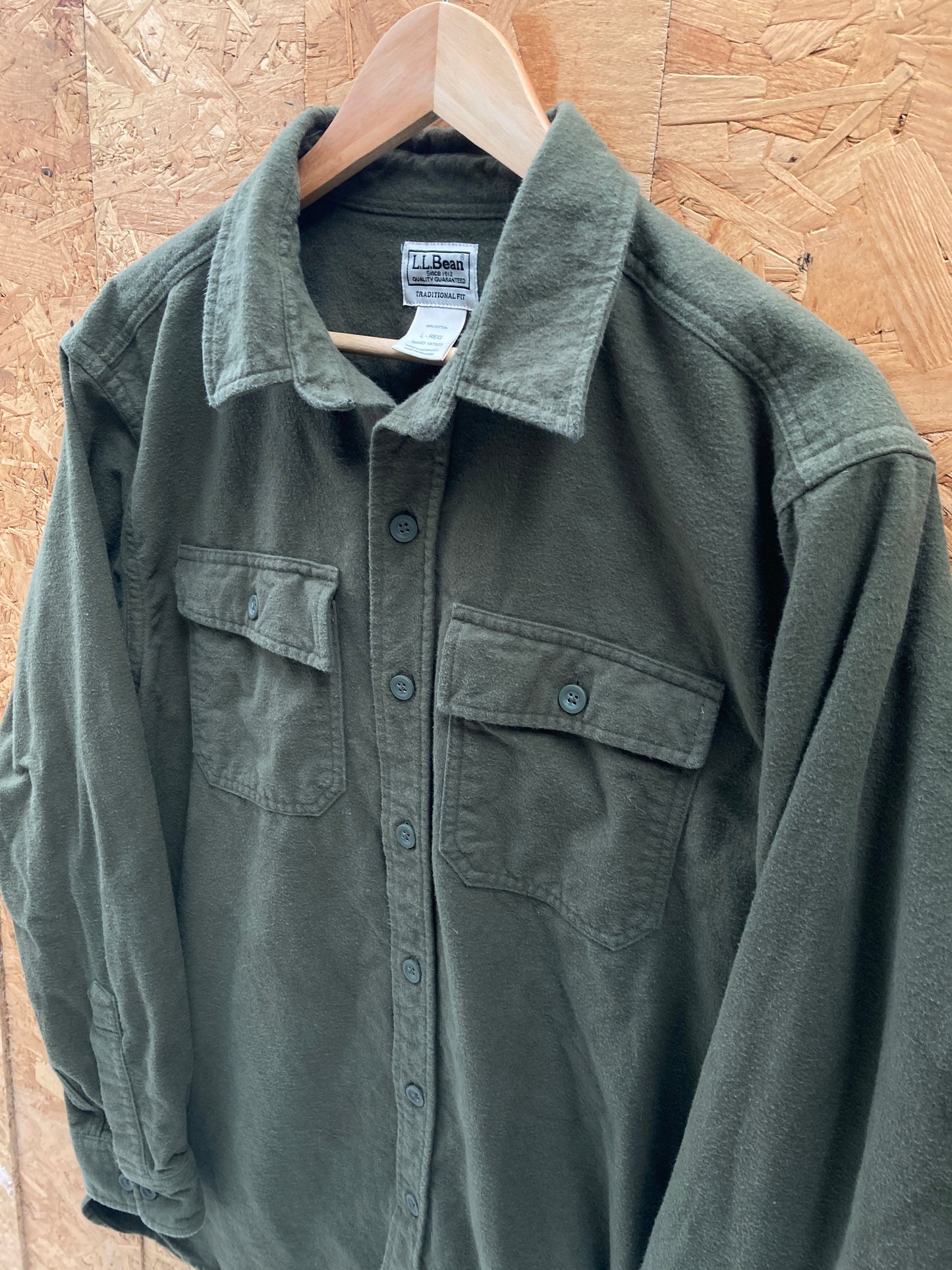 Vintage 90s olive drab green long sleeve chamois shirt size large by LL Bean