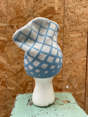 Vintage 90s Subalpino Knit Beanie Hat Blue White Diamond Pattern Made in Italy