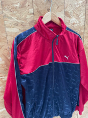 Puma Track Jacket Red Navy All Over Logo Print Full Zip Size Small