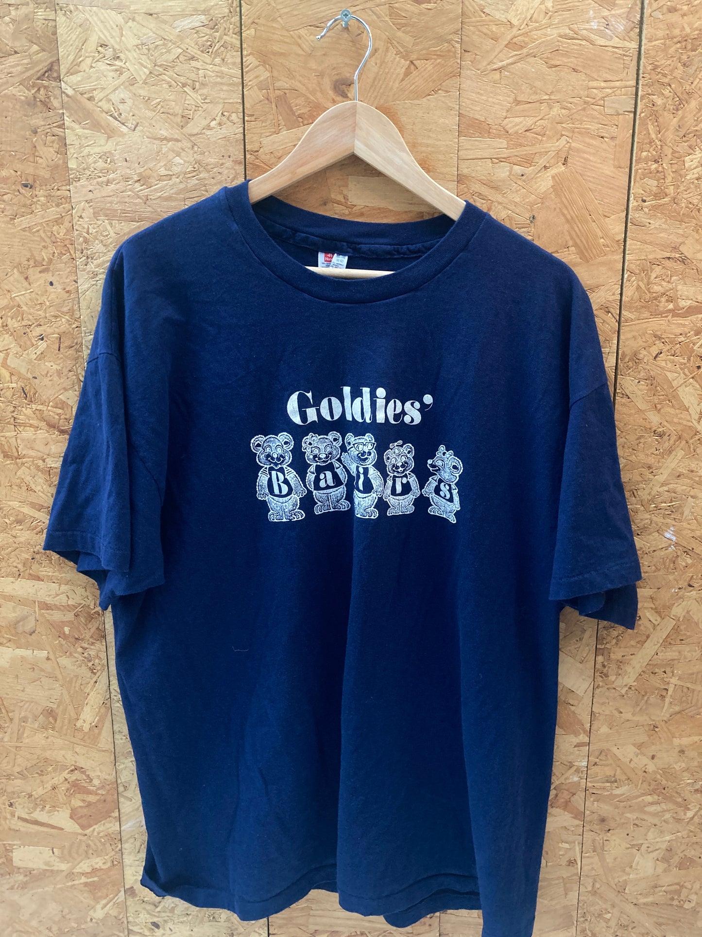 Vintage 90s quirky navy blue Goldies' Bairs single stitch t-shirt size XXL