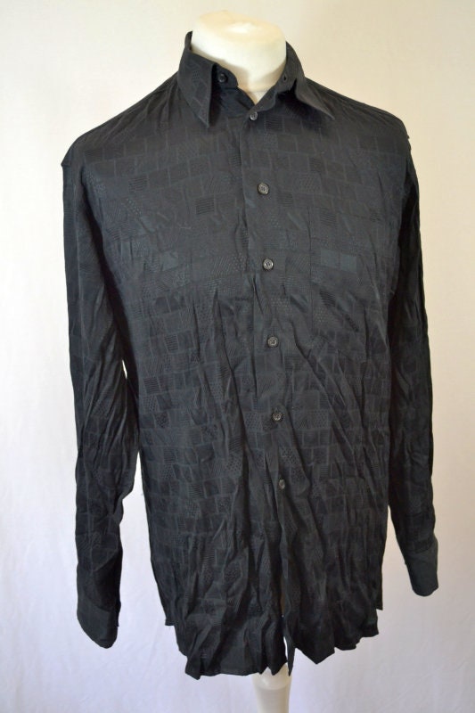 Vintage 90s black textured long sleeve shirt size medium oversized by C&A