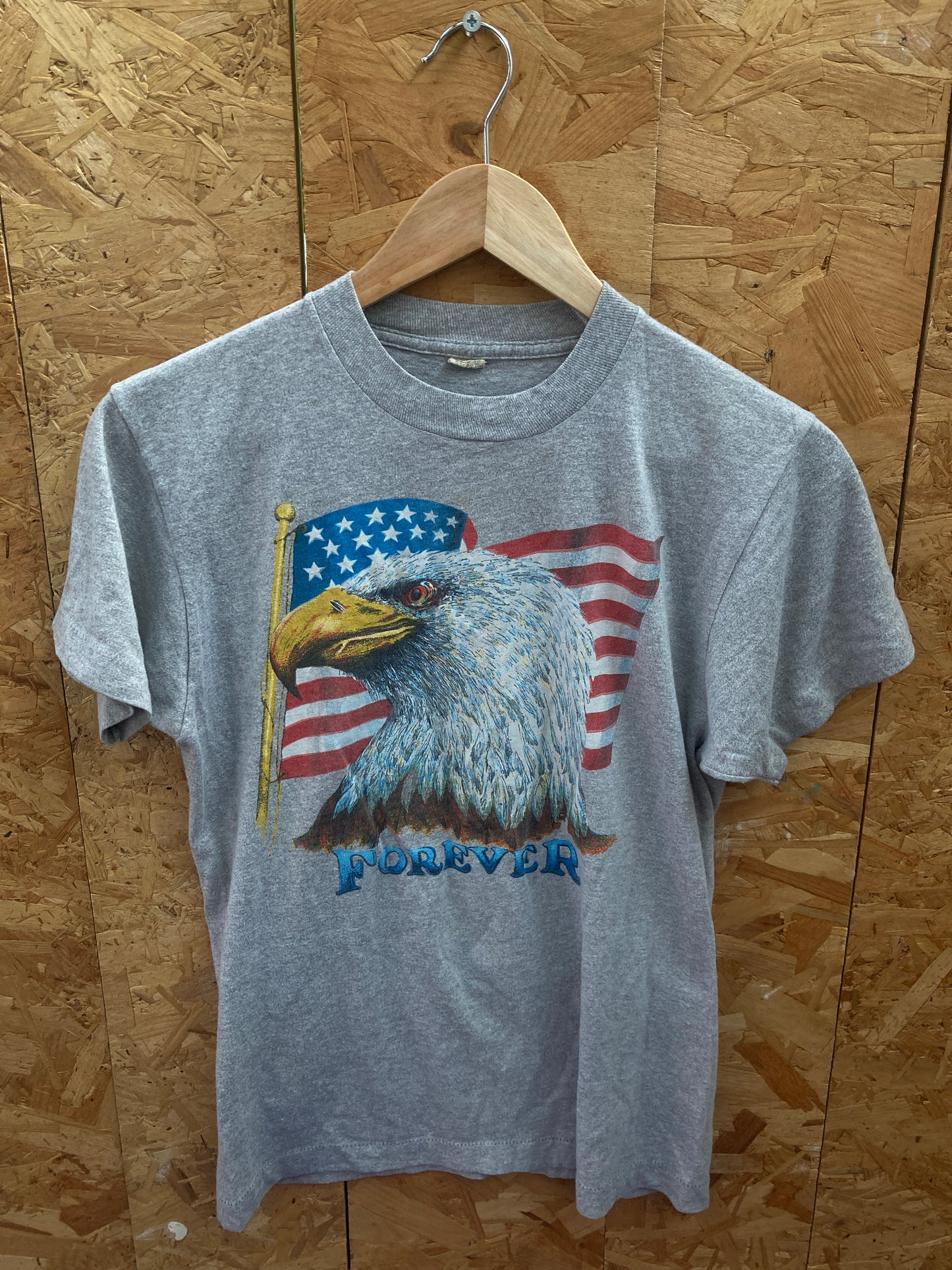 Vintage 90s USA flag & Eagle souvenir single stitch grey t-shirt size small