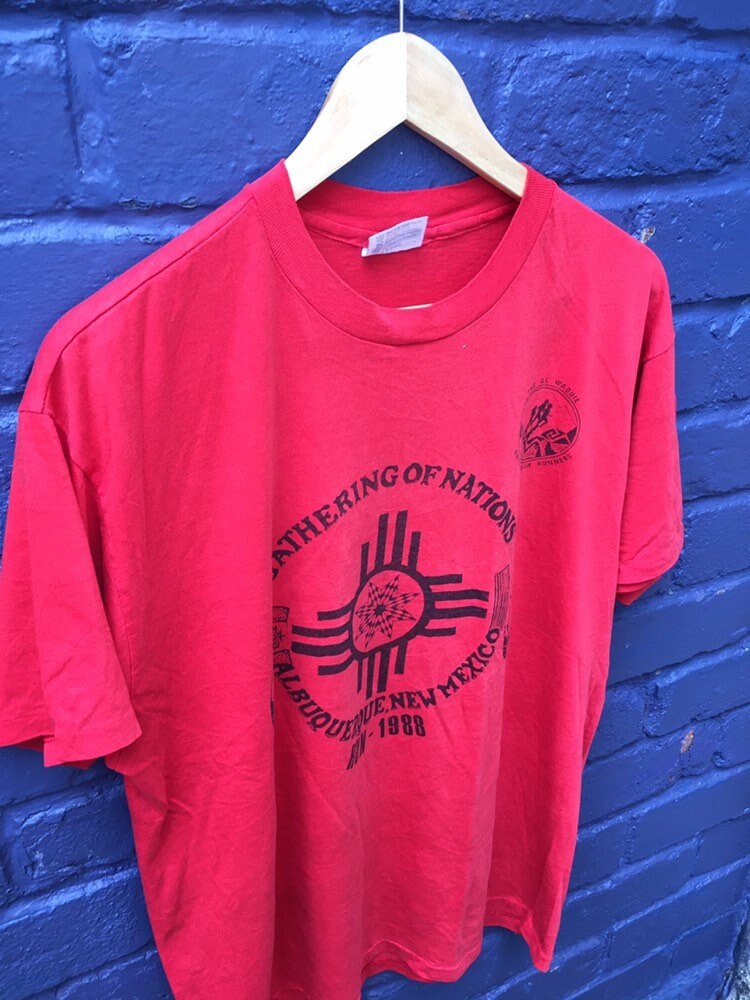 Vintage 80s Gathering of Nations Albuquerque New Mexico marathon USA red single stitch t shirt size