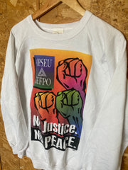 Vintage 96 Opseu ‘No justice No peace’ white crew neck sweater size extra large
