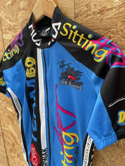 Vintage Cycling Jersey "Sitting Art" Team 50 Tour de Suisse Blue Size S