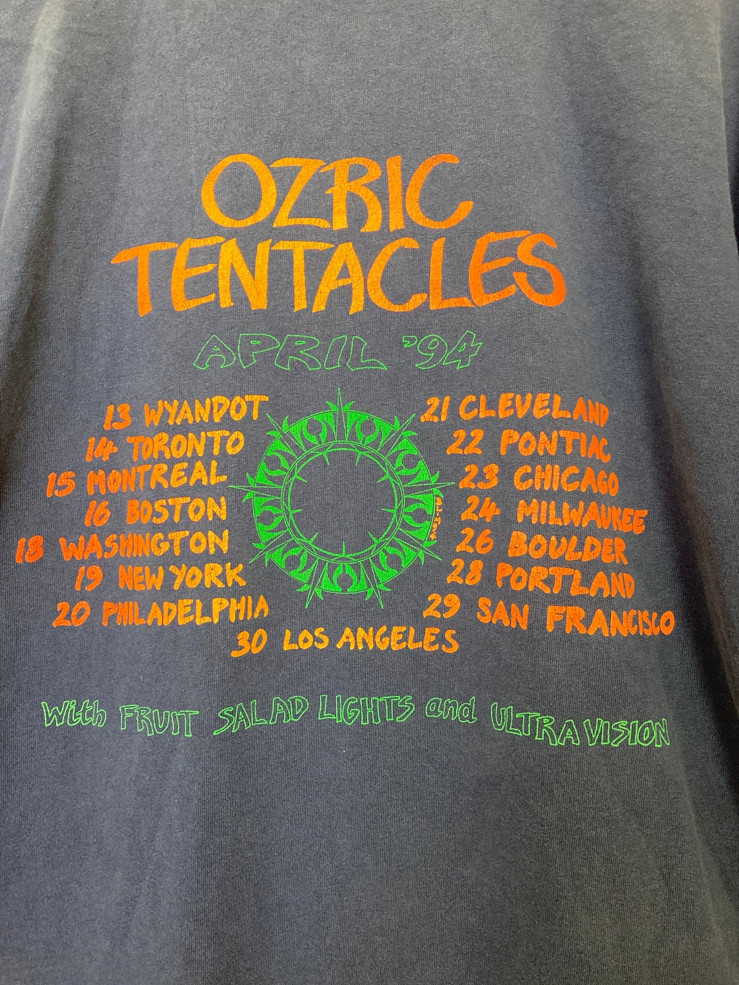 Vintage 94 Ozric Tentacles ultravision USA tour double sided navy blue t shirt size XL