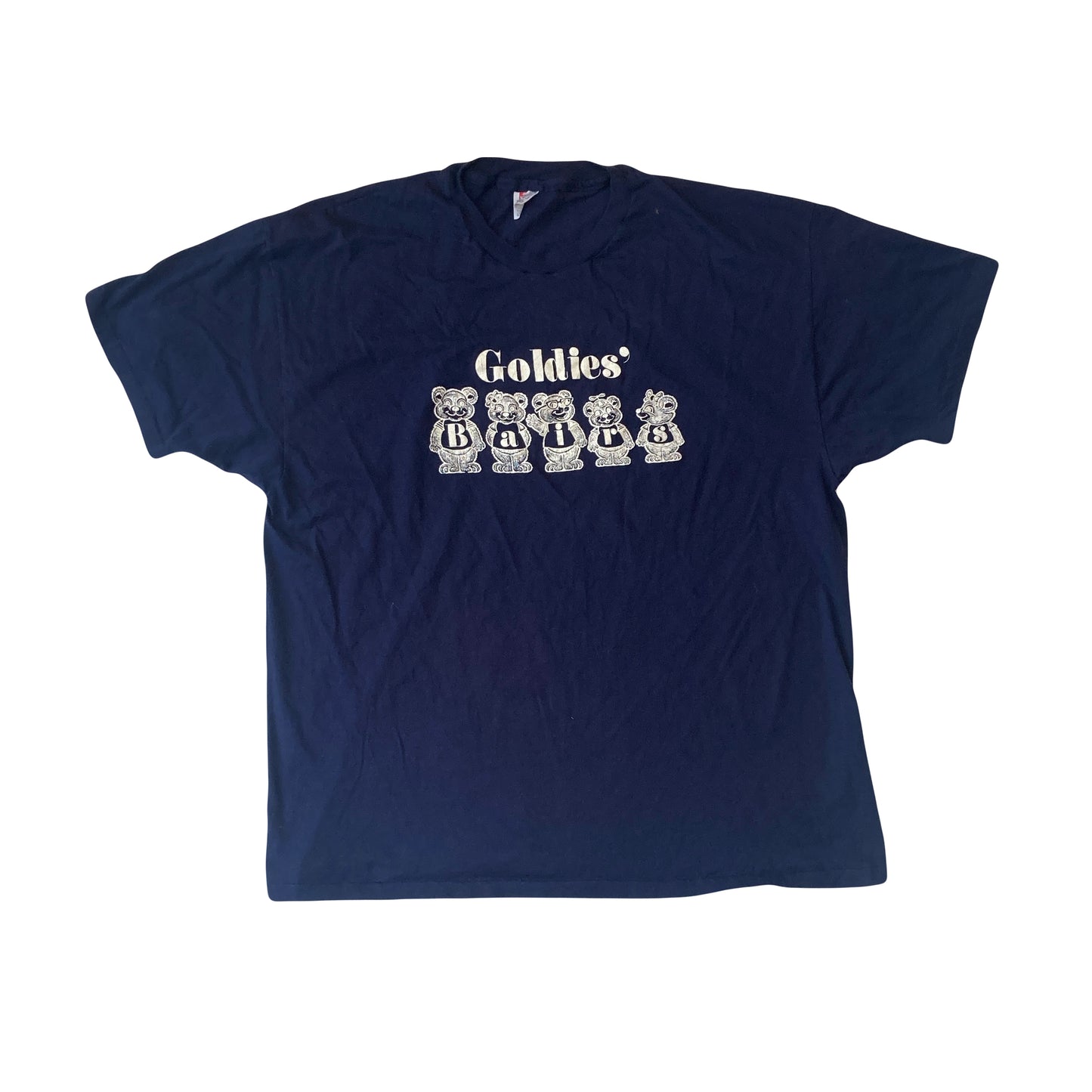 Vintage 90s quirky navy blue Goldies' Bairs single stitch t-shirt size XXL