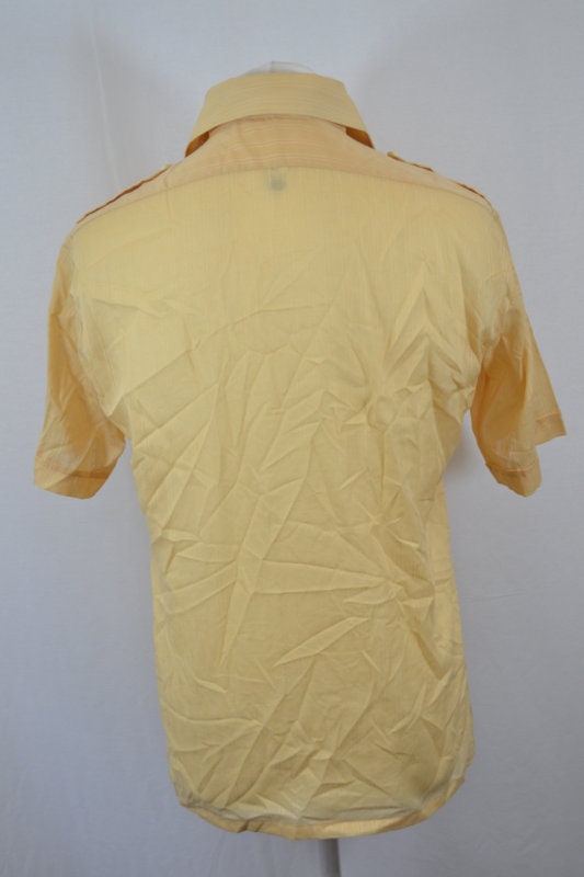 Vintage 90s pastel yellow pinstripe short sleeve captains shirt size medium