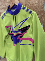 Descente Vintage Cycling Jersey Men's L Lime Green 1/4 Zip Long Sleeve Retro