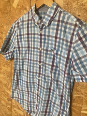 Vintage Y2K Lacoste blue white burgundy check short sleeve Mod skinhead retro punk shirt size small