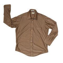 Vintage 70s beige coffee tan polyester plain satin shirt size large by Qian