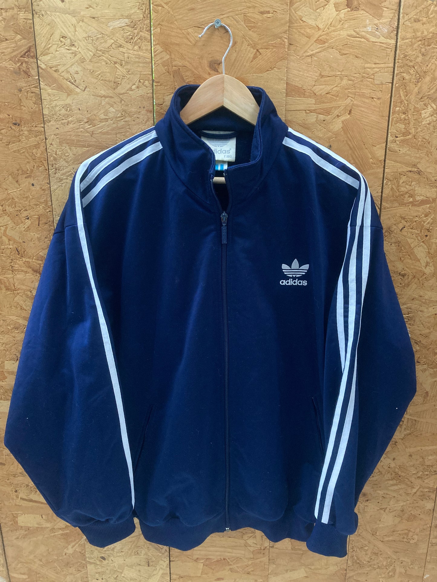 Vintage 90s navy blue & white stripes classic track jacket size medium by Adidas