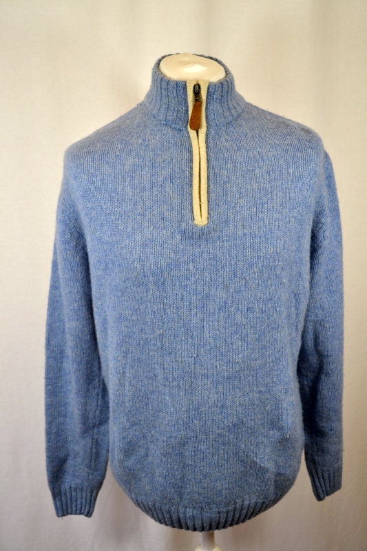 Vintage Y2K light blue & cream stripe zip collar jumper pullover size XL by Watsons