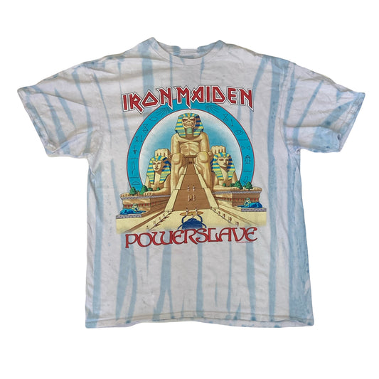 Iron Maiden Powerslave all over tie dye blue rock band t-shirt size large