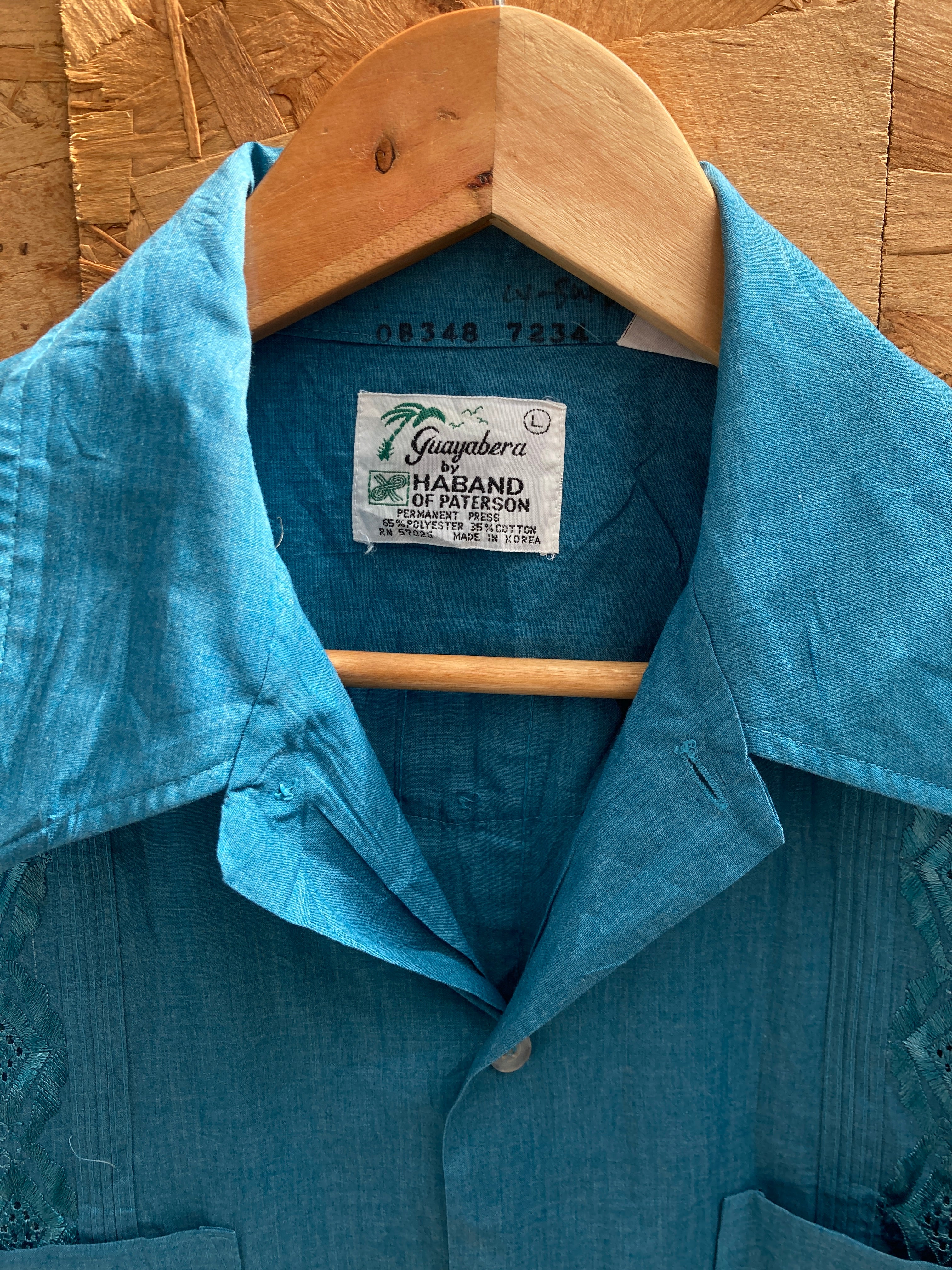 Vintage 90s turquoise Guayabera embroidered latino shirt size L by H.Patterson