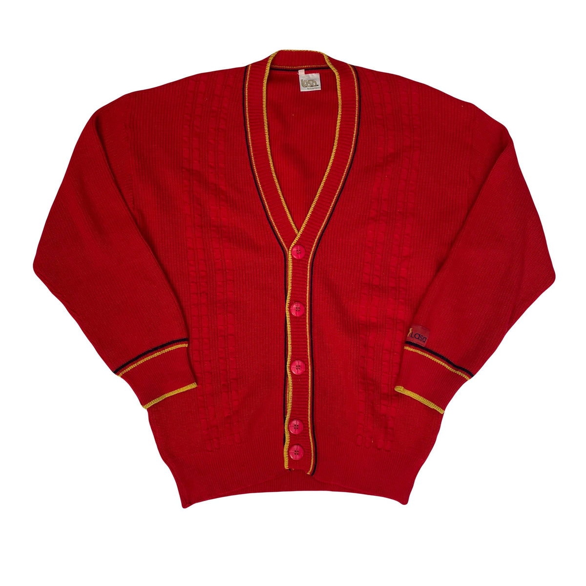 Vintage 70s red yellow preppy freshman mod  style button up cardigan size 48 large by Lasa