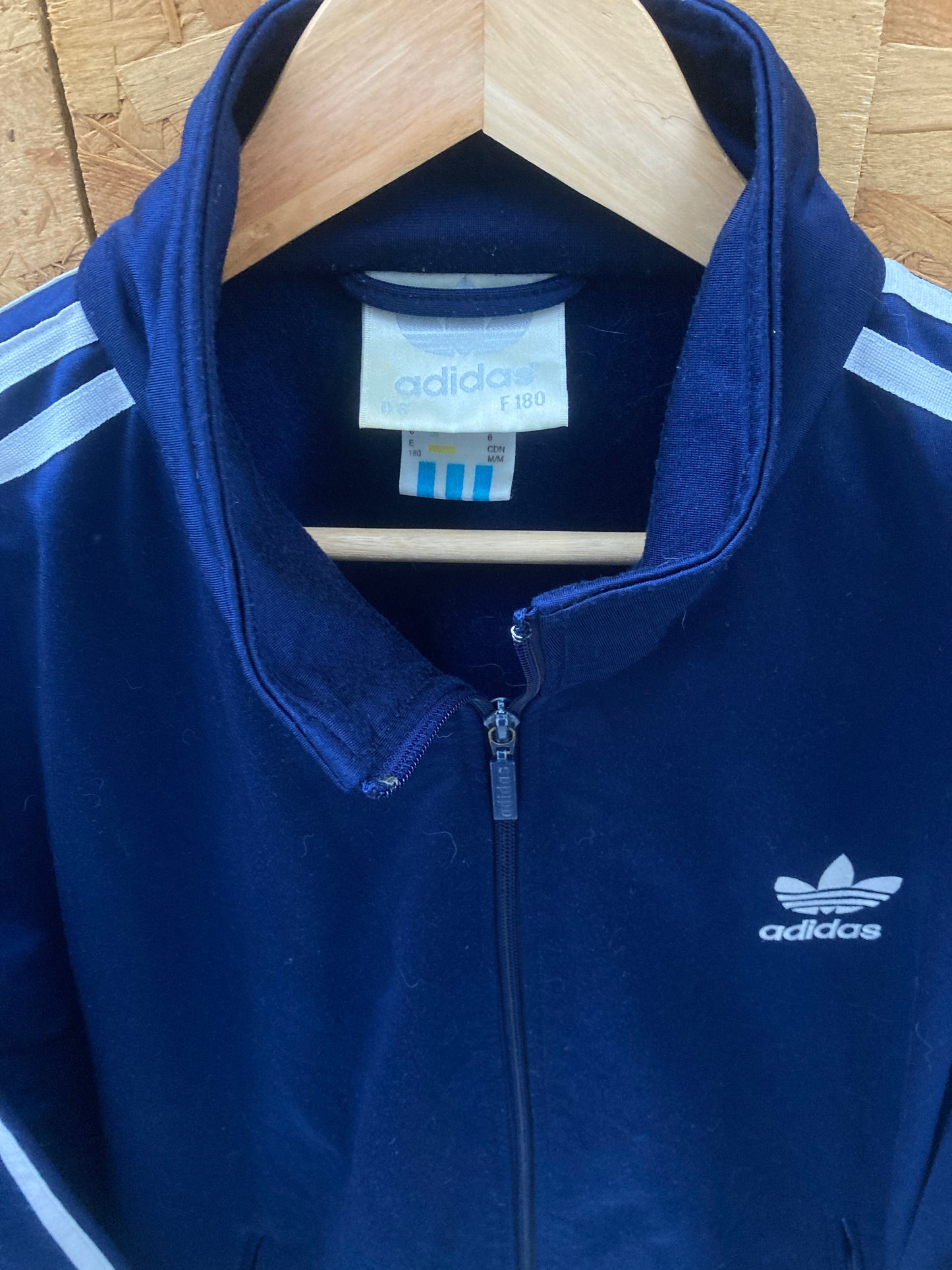 Vintage 90s navy blue & white stripes classic track jacket size medium by Adidas