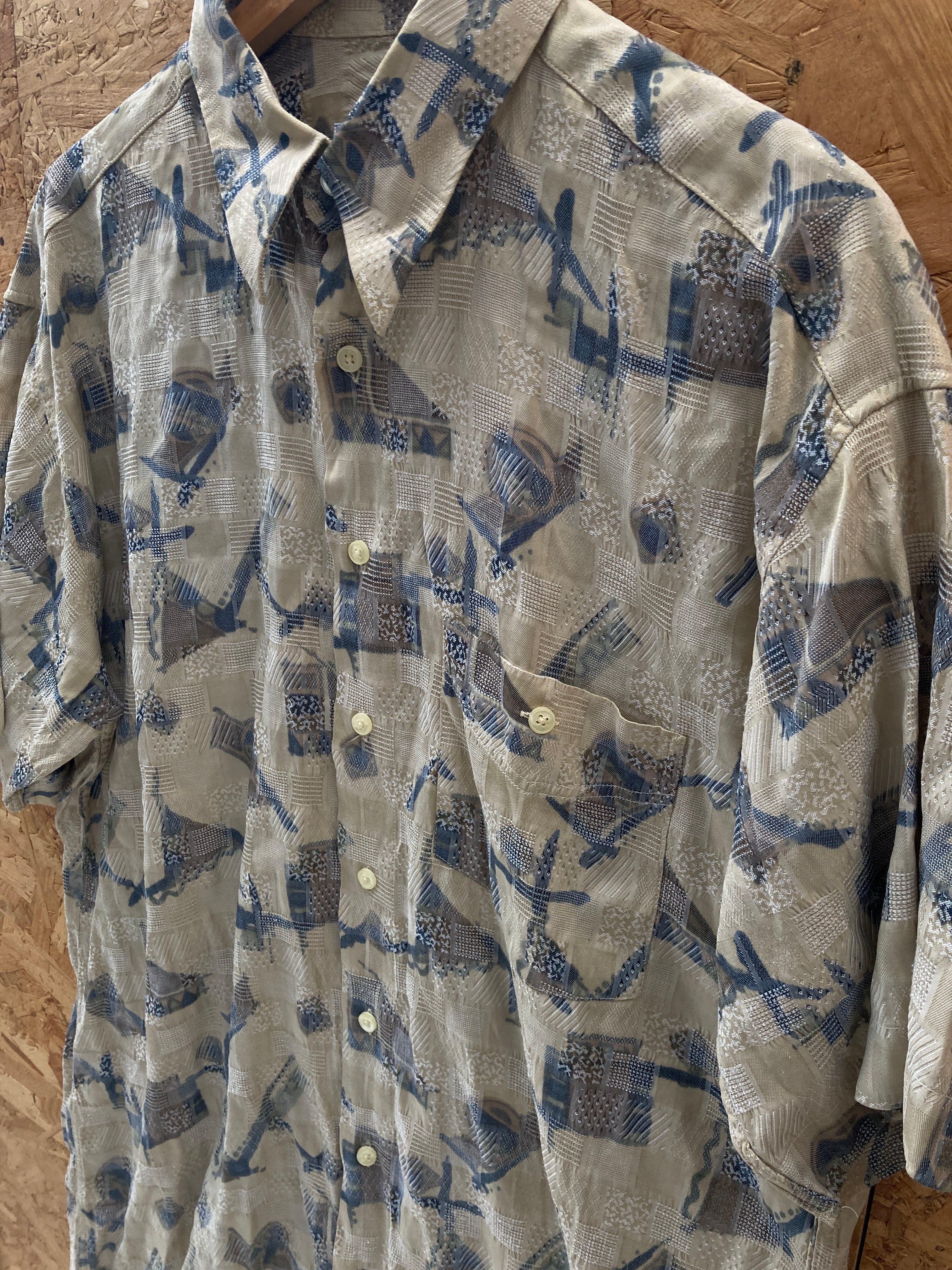 Vintage 90s Paul R Smith beige abstract pattern short sleeve shirt size large