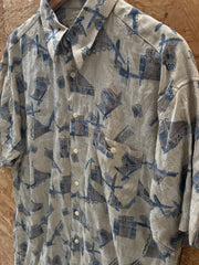 Vintage 90s Paul R Smith beige abstract pattern short sleeve shirt size large