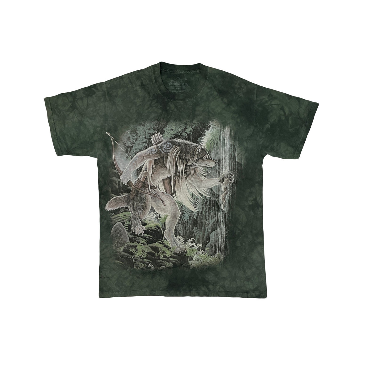The Mountain T-Shirt Wolf Warrior Waterfall Tie-Dye Graphic Tee Green Size M