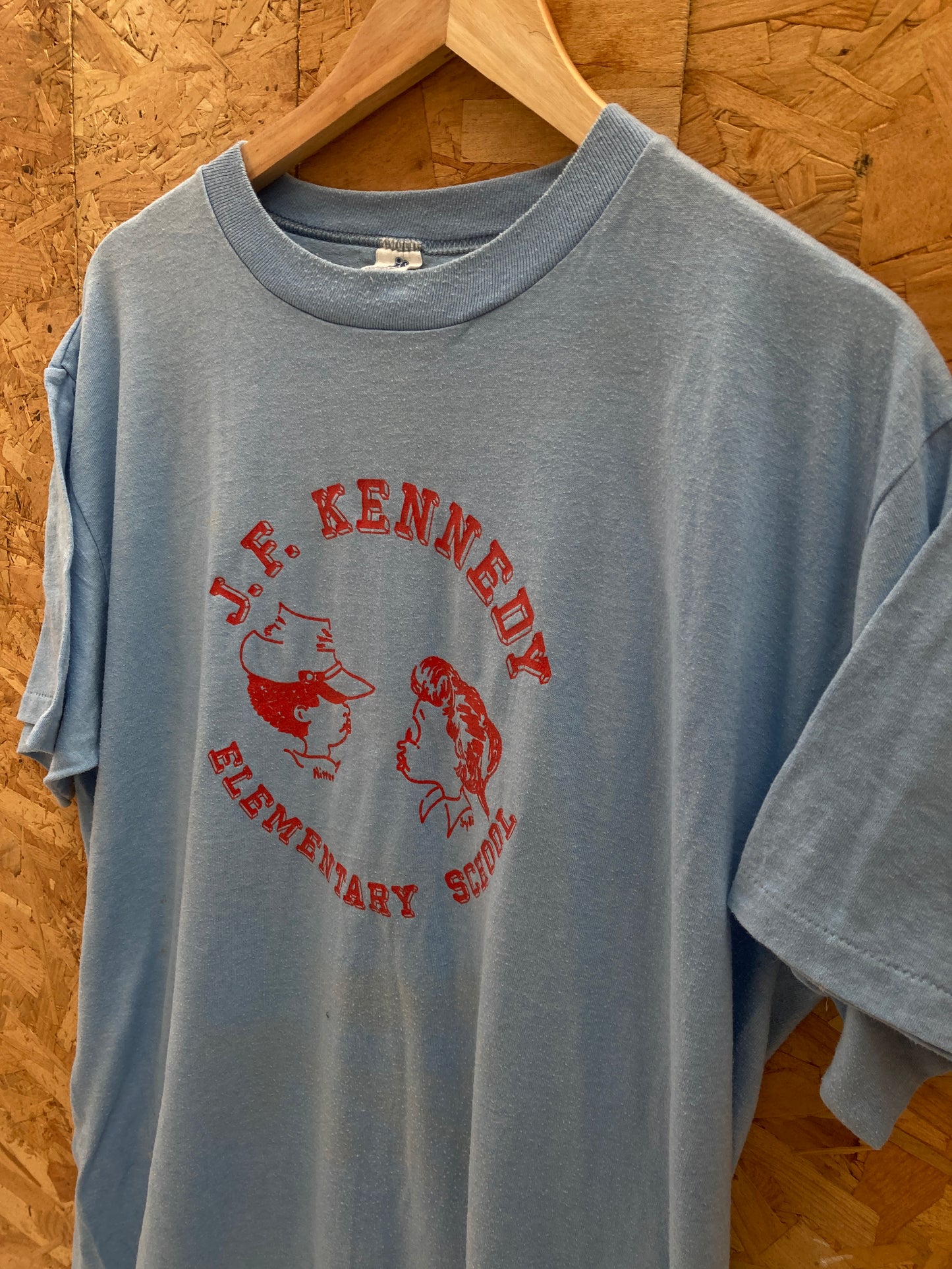 Vintage 90s JF Kennedy elementary school single stitch blue t-shirt size XL