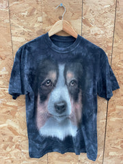 Vintage The Mountain Dog Face Tie Dye Grungy Charcoal Grey T-Shirt Size M