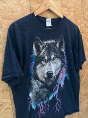 Vintage 90s wolf & lightning strike black t-shirt size medium