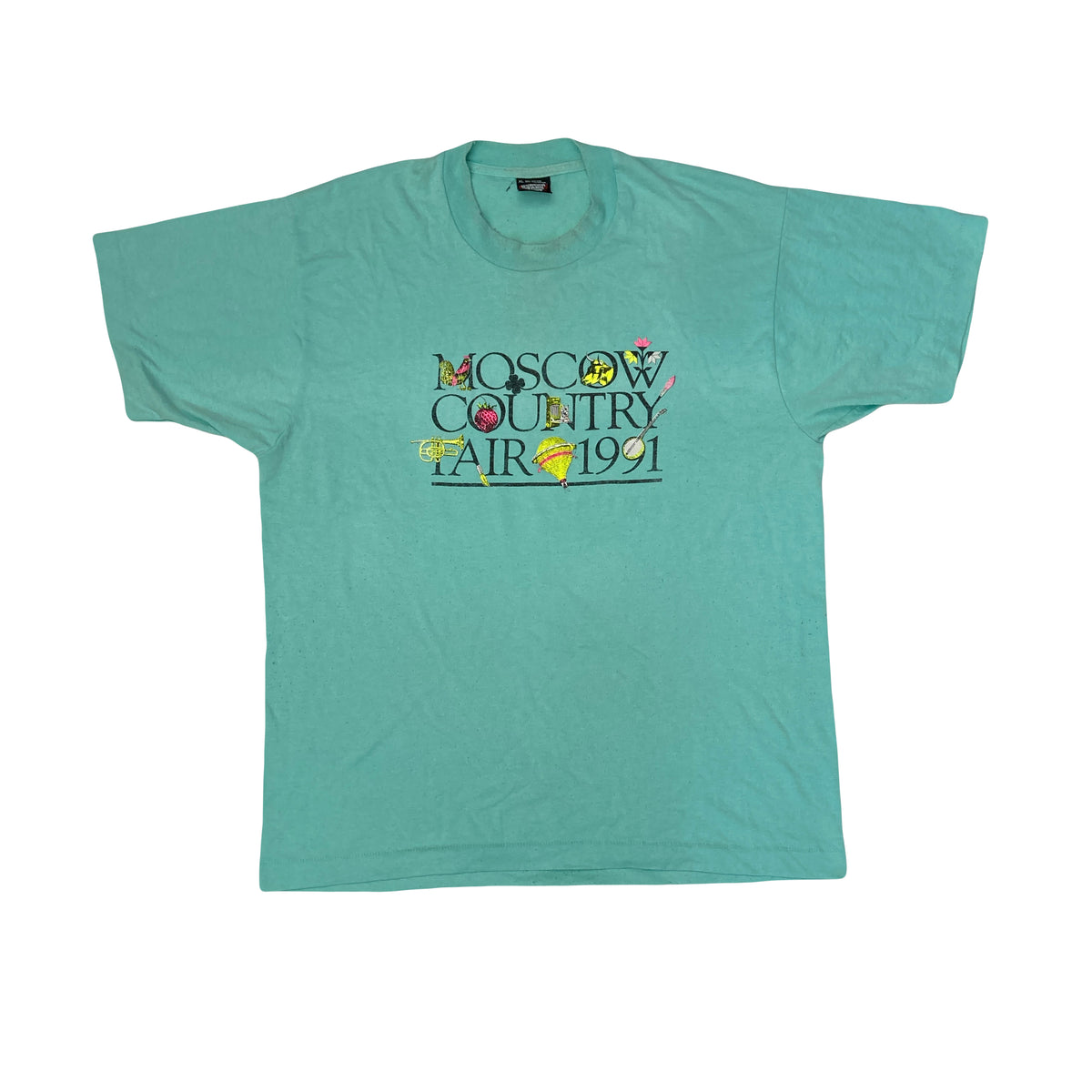 Vintage 90s Moscow country fair turquoise blue single stitch t-shirt size XL