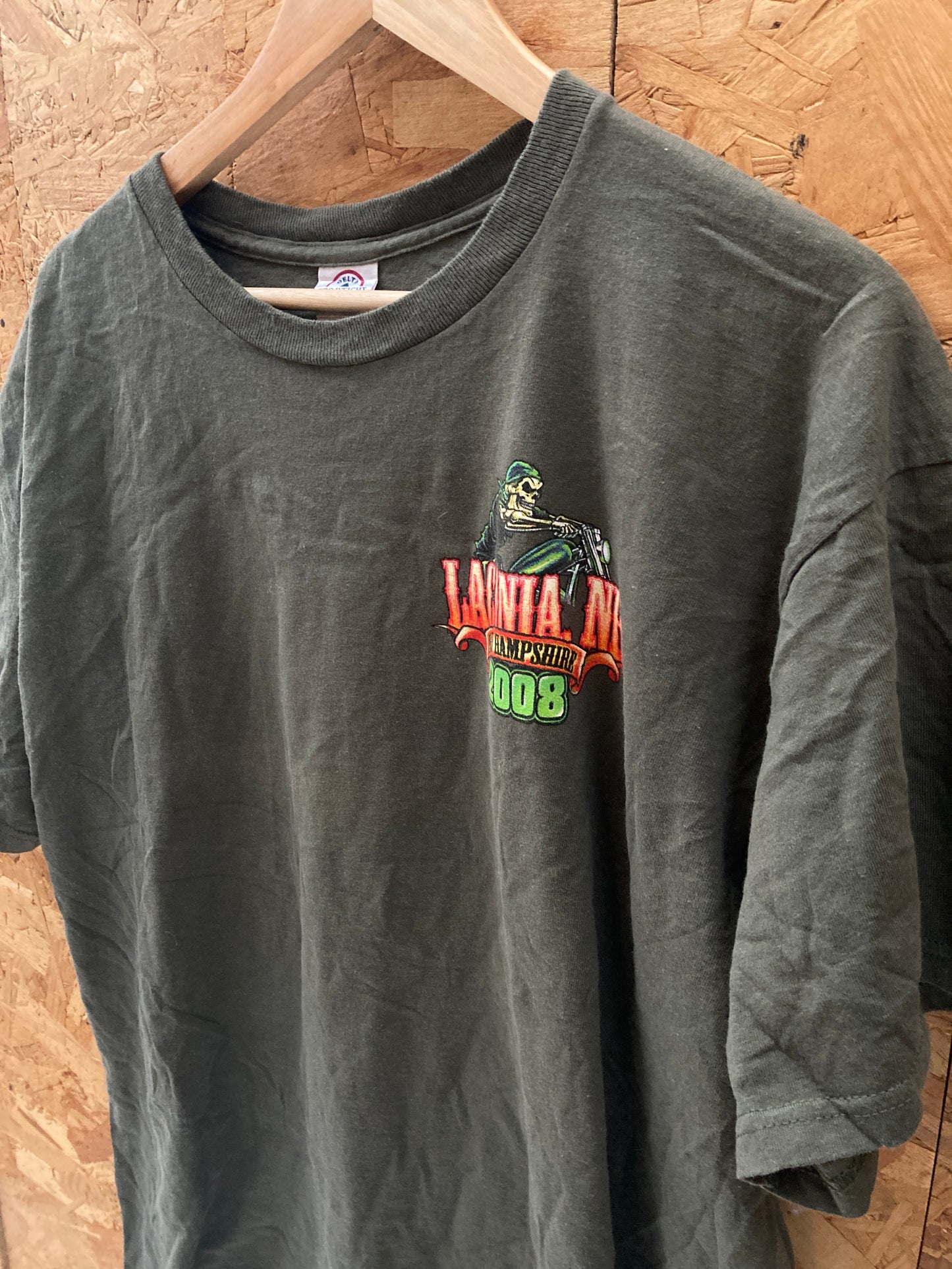 Vintage 85th Annual Laconia NH Bike week souvenir green biker t-shirt size XL