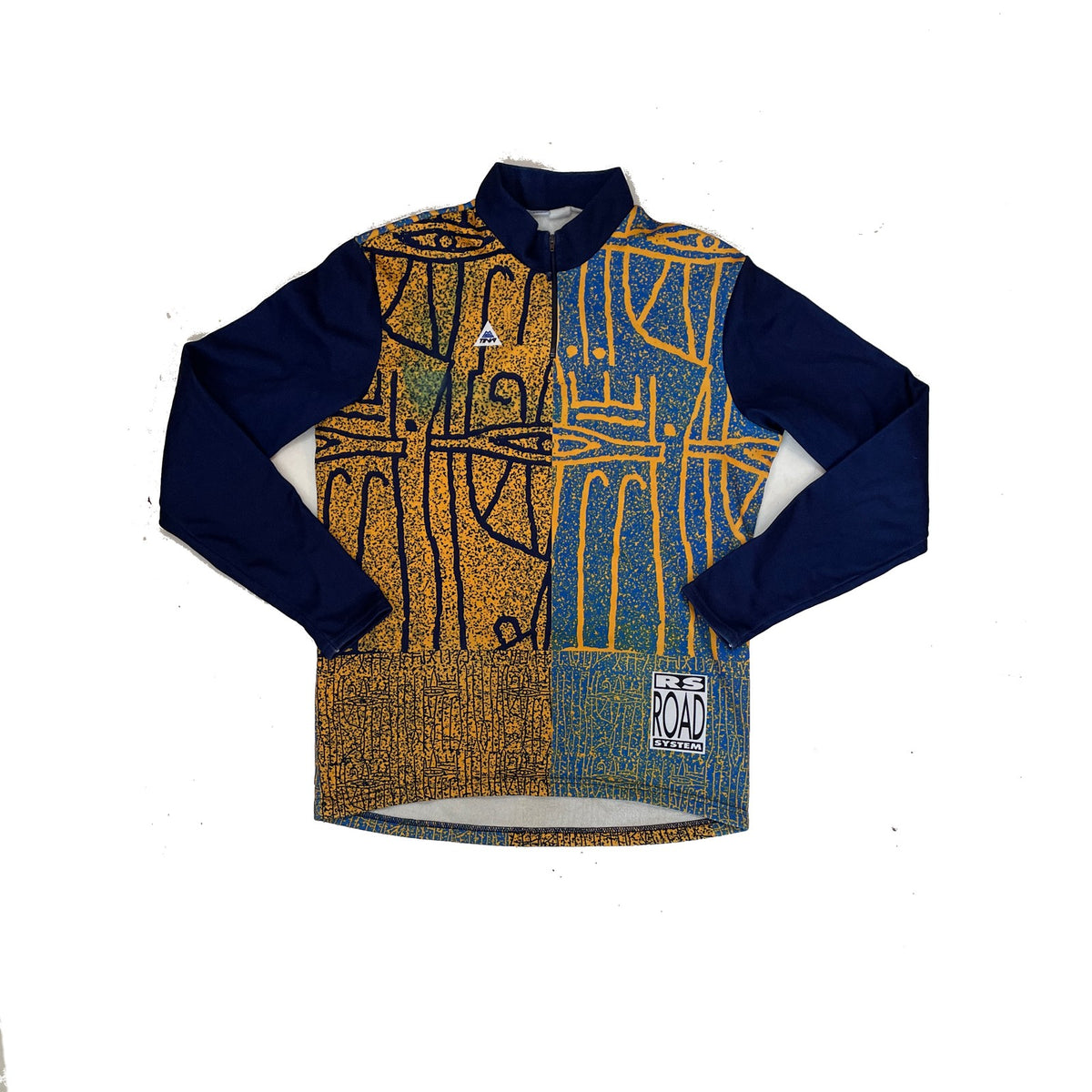 Vintage 90s Abstract Print Long Sleeve Cycling Jersey Size XXL Blue Yellow