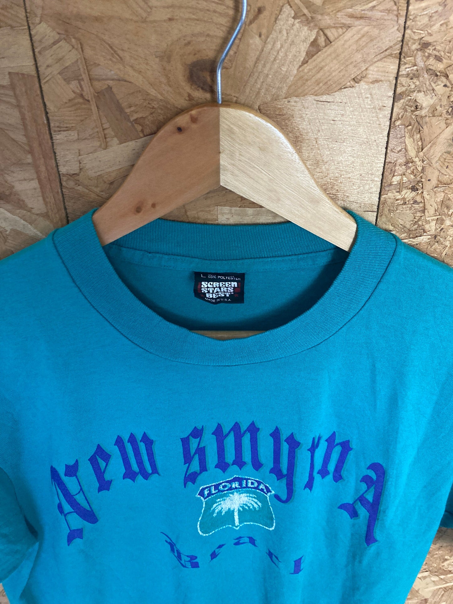 Vintage 80s turquoise green New Smyrna Beach USA souvenir single stitch t-shirt size large