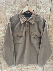 Vintage Timberland Men's Brown Long Sleeve Button Pocket Polo Shirt Size M