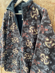 Vintage 90s brown grey crazy print abstract pattern fleece size large by Meryll