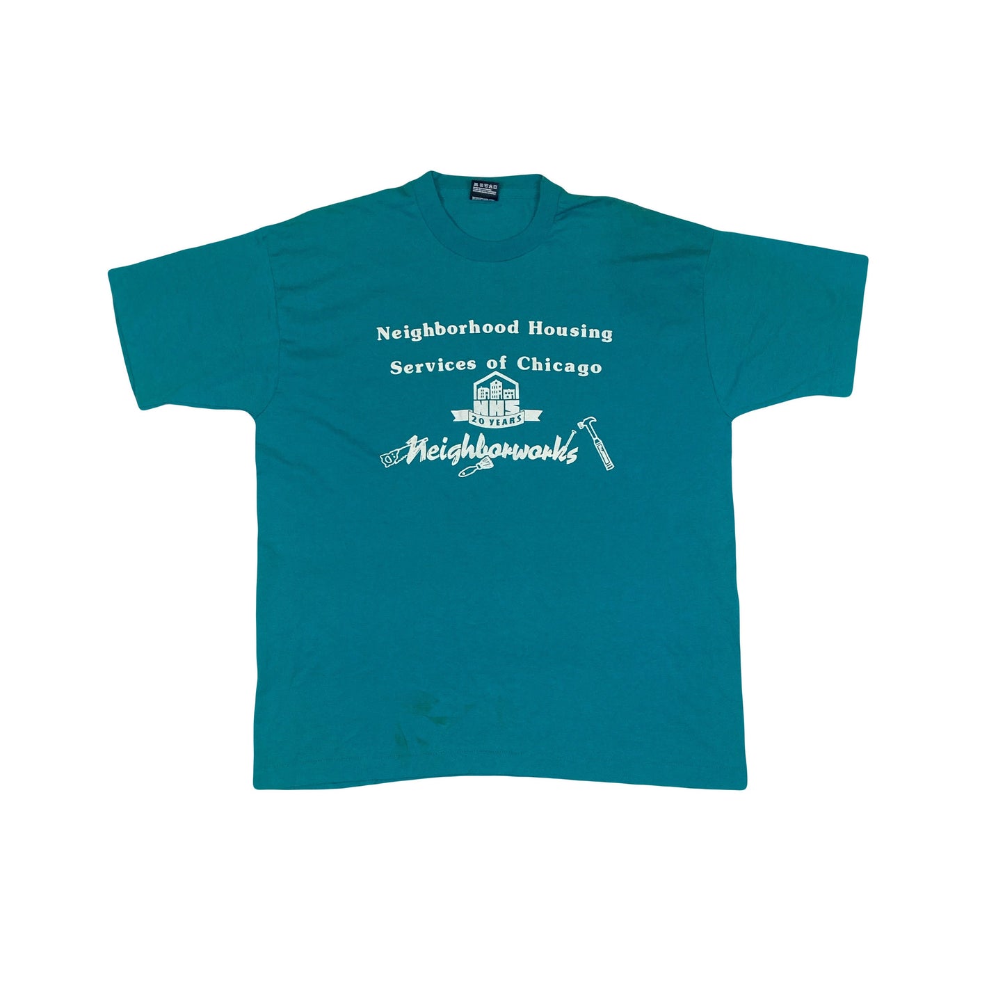 Vintage 90s turquoise Chicago neighbourhood housing services NHS souvenir single stitch t-shirt size