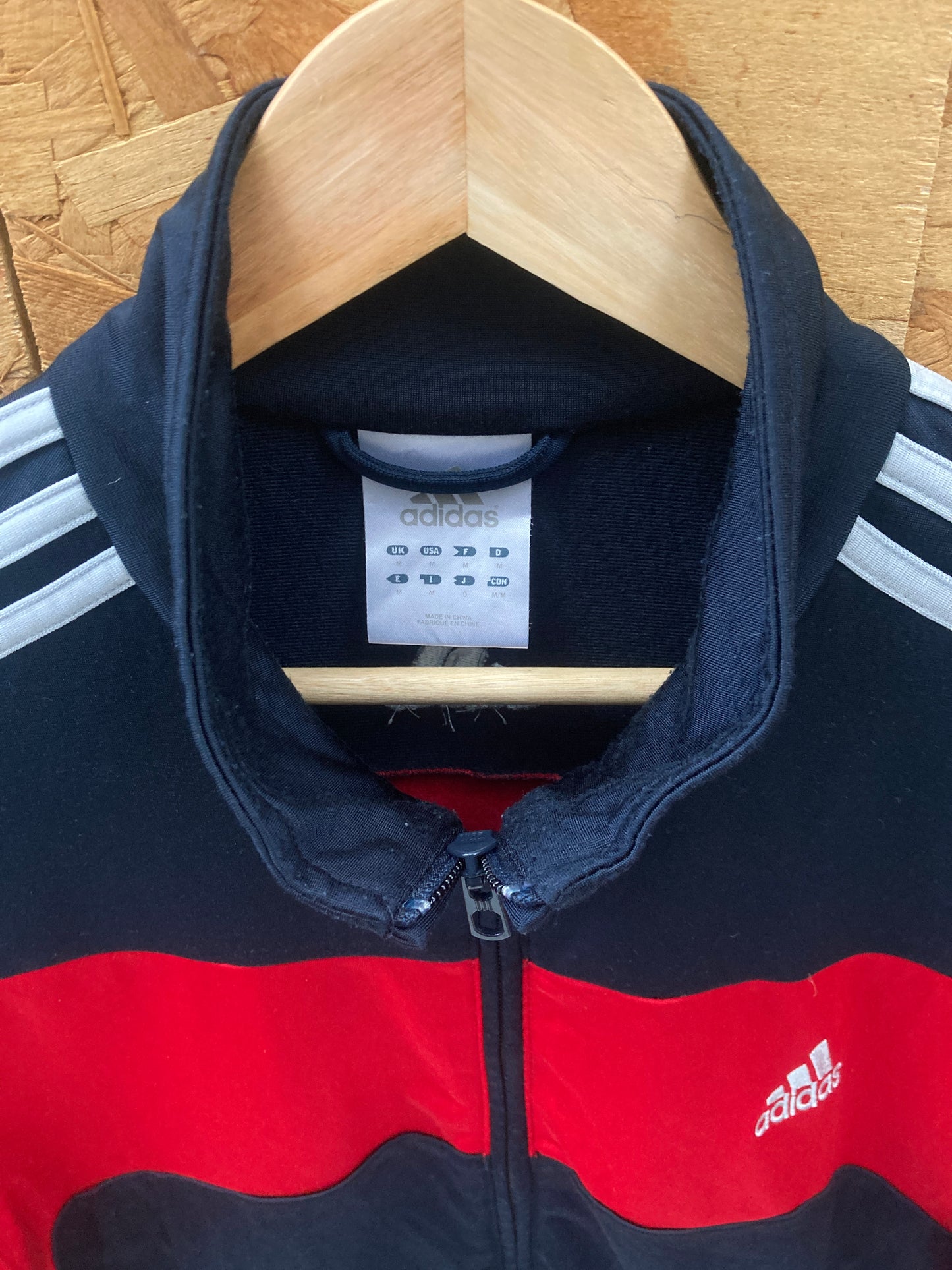 Vintage Y2K navy blue red grey stripes track zip jacket size medium by Adidas