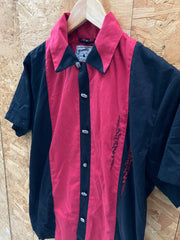 Vintage 90s black red short sleeve rockerbilly shirt size small by Rumble 59