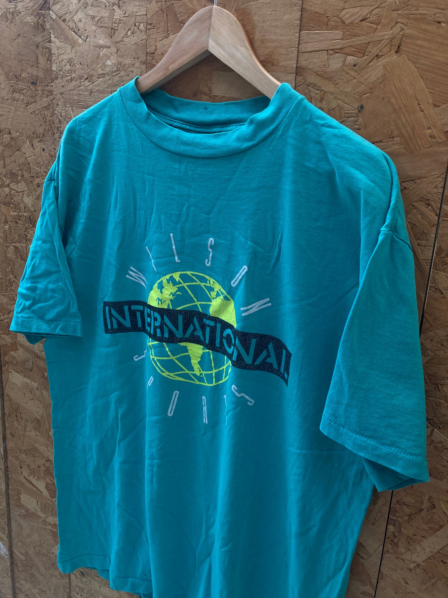 Vintage 90s turquoise Wilson Tennis globe logo single stitch t-shirt size XL