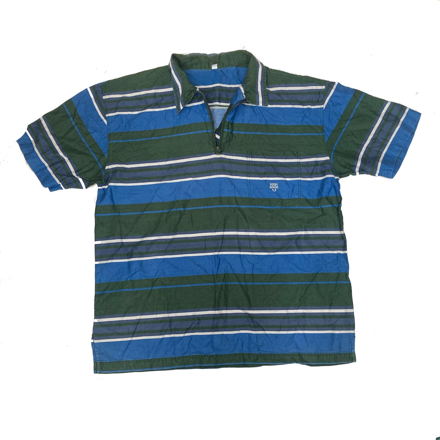 Vintage Y2K green blue striped quarter zip polo shirt size XXL by High Noon