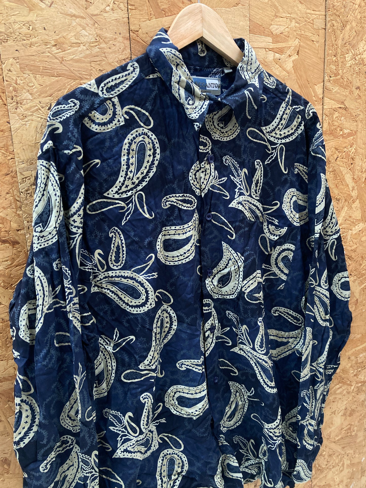 Vintage 90s navy beige paisley pattern long sleeve ugly shirt size L by Accanto