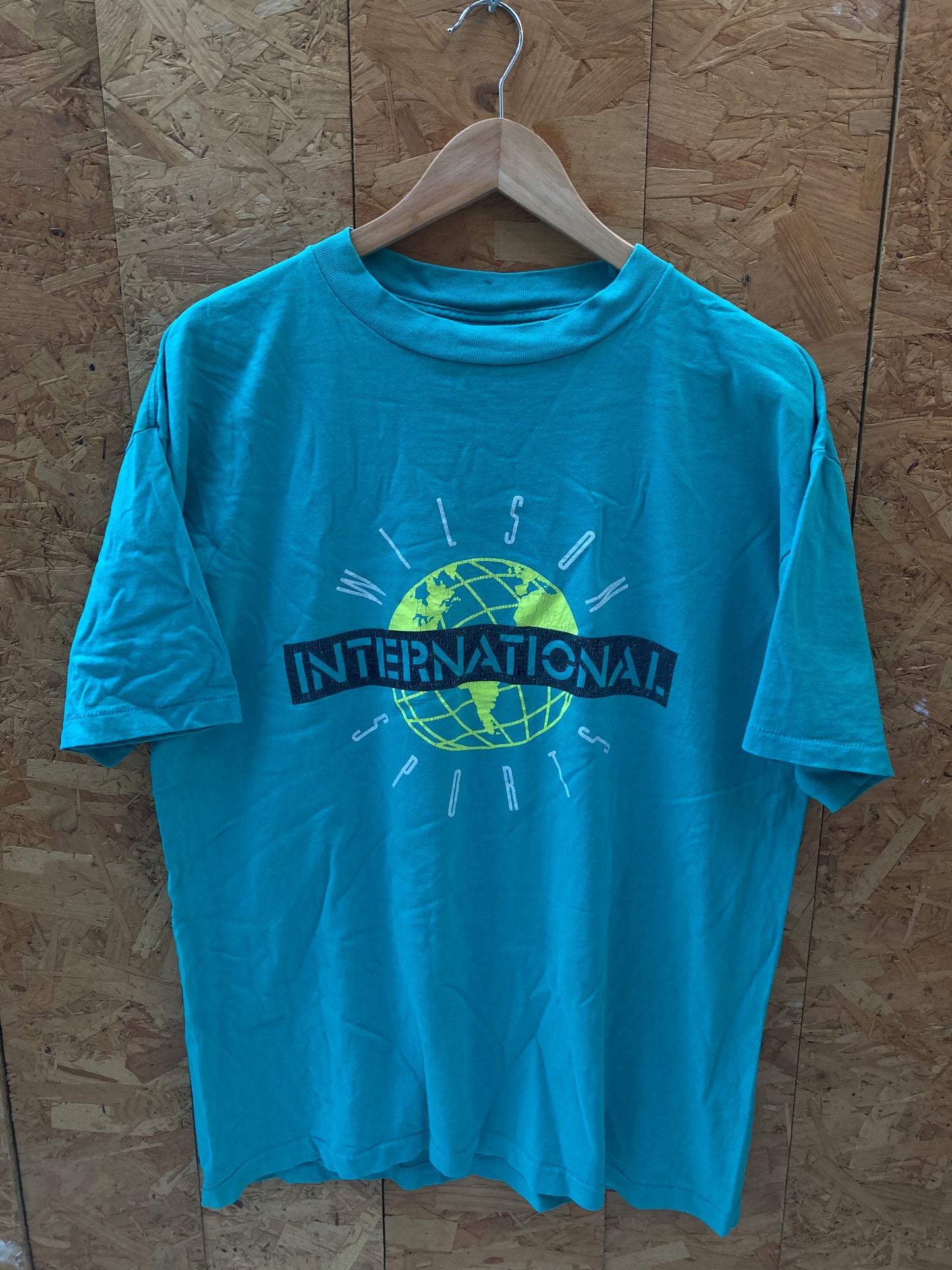 Vintage 90s turquoise Wilson Tennis globe logo single stitch t-shirt size XL