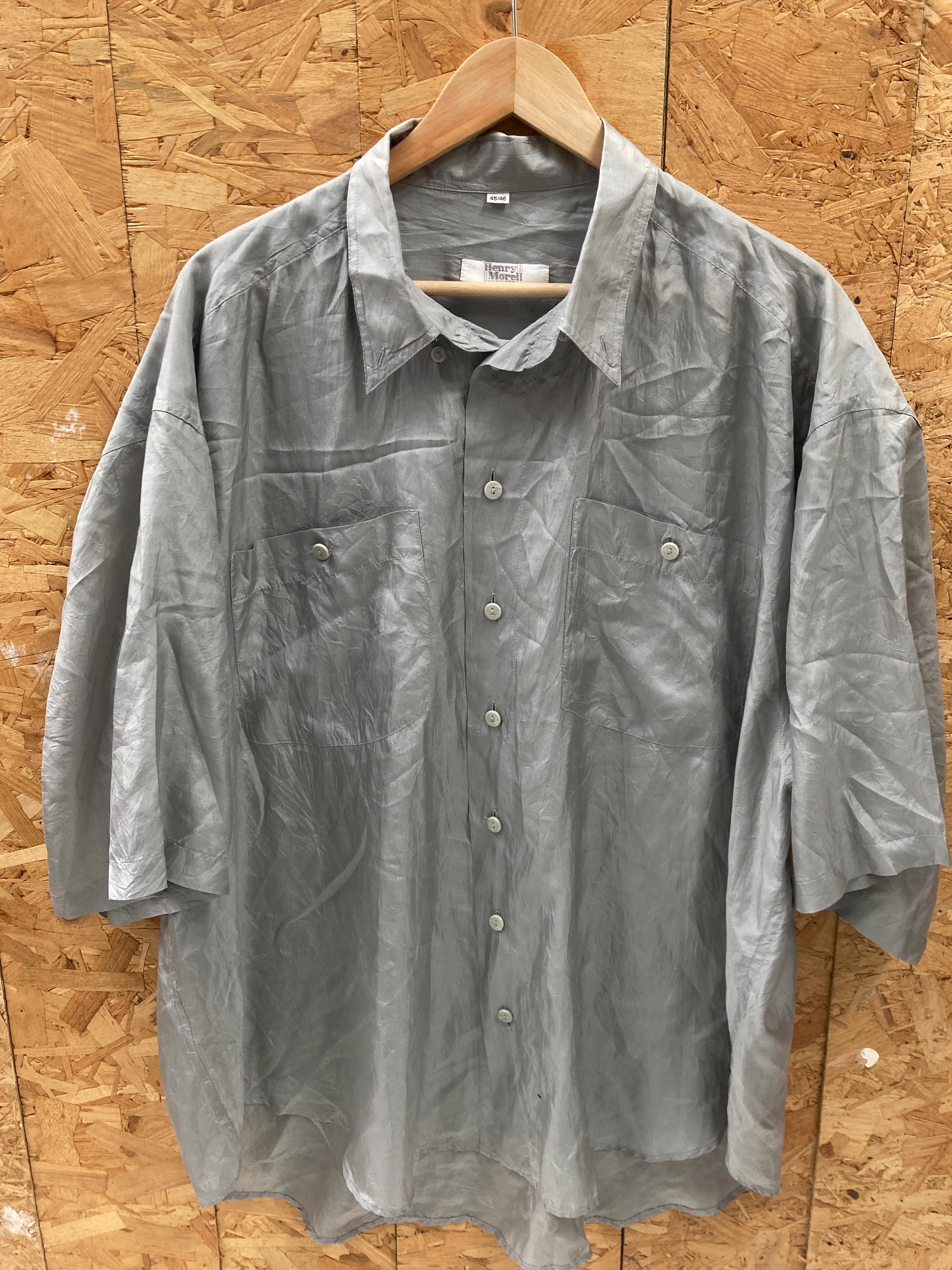 Vintage 90s sheer silk grey short sleeve shirt size 45/XXL by Henry Morell