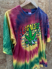 Vintage 90s red yellow green Legalize Cannabis souvenir tie dye t-shirt size XL
